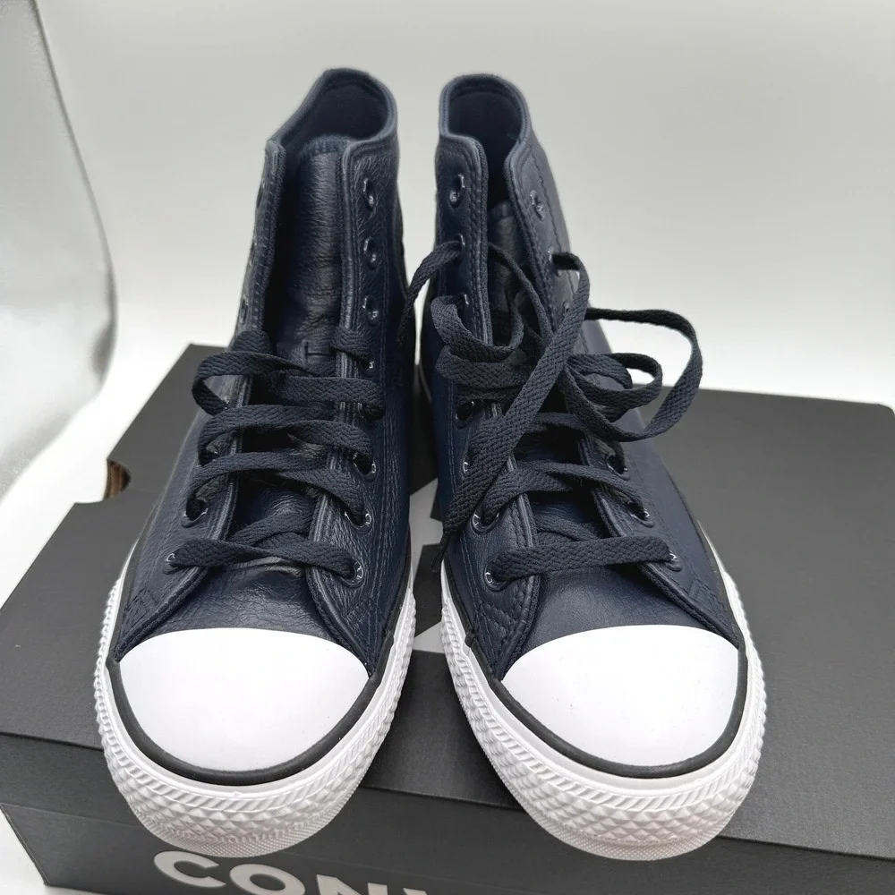 Converse High Top Mens 8.5 Navy Blue Leather Chuck Taylor All Star Sneakers NIB